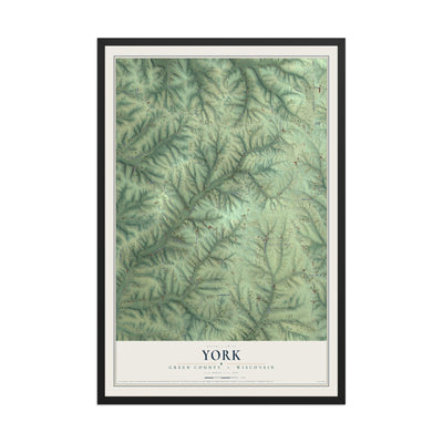 Map of York, Green County, Wisconsin, 12 x 18 inch print in a black wood frame