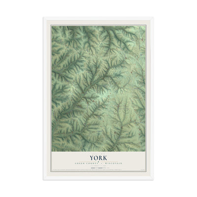 Map of York, Green County, Wisconsin, 12 x 18 inch print in a white wood frame