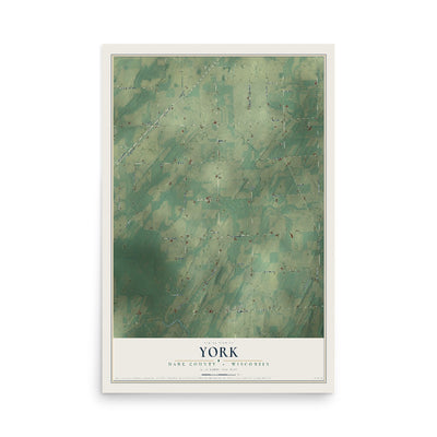 Map of York, Dane County, Wisconsin, 12 x 18 inch unframed archival matte print