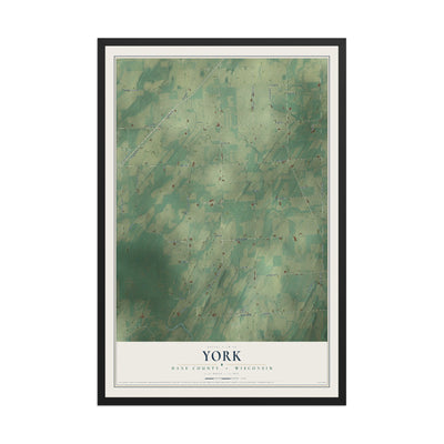 Map of York, Dane County, Wisconsin, 12 x 18 inch print in a black wood frame