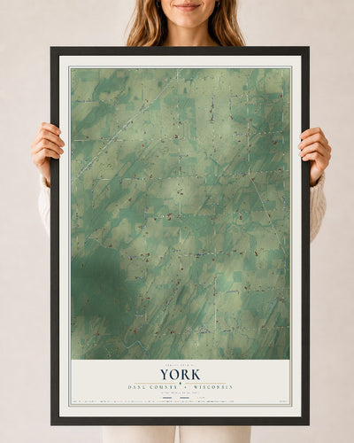 Map of York, Dane County, Wisconsin, 24 x 36 inch print in a black wood frame