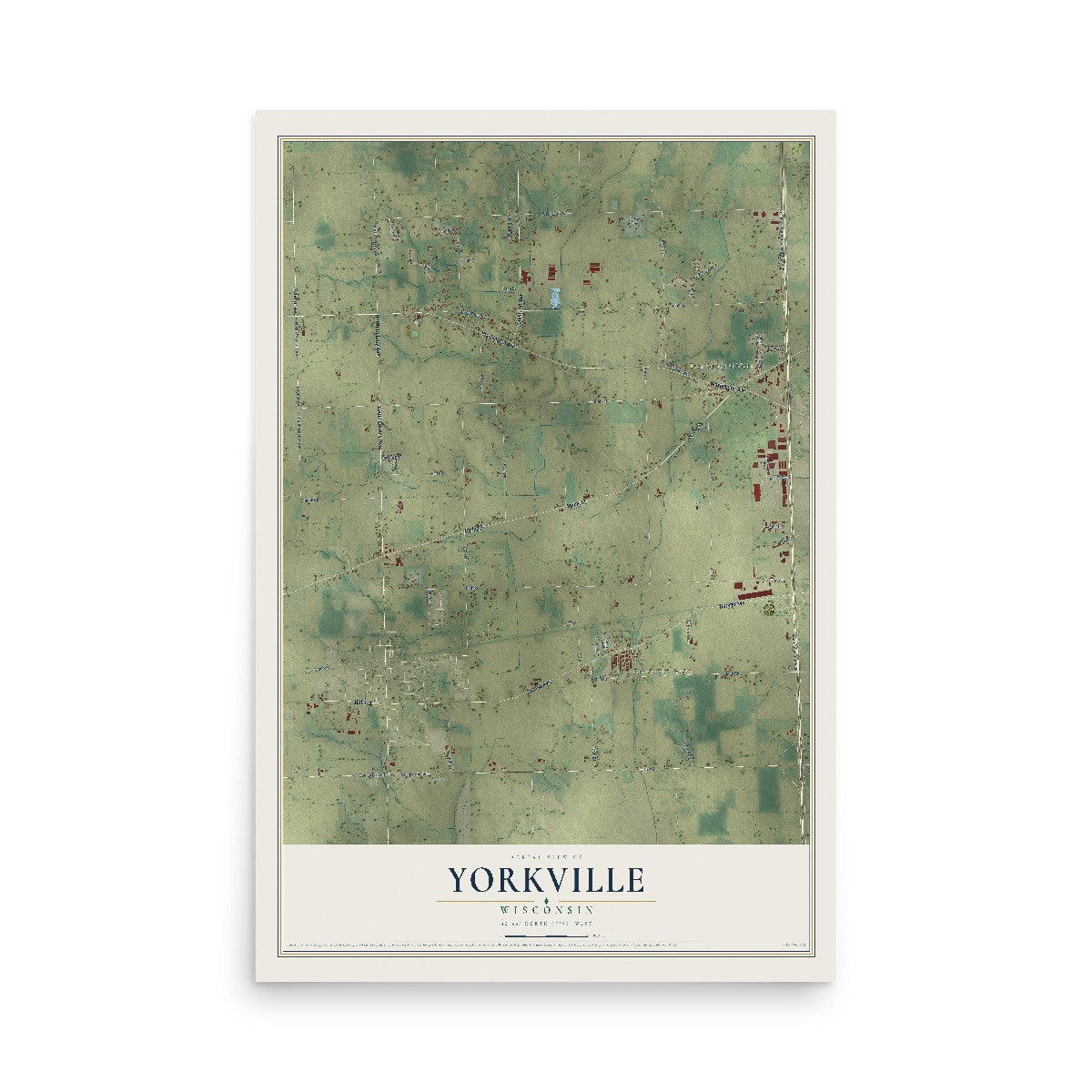 Map of Yorkville, Wisconsin, 12 x 18 inch unframed archival matte print