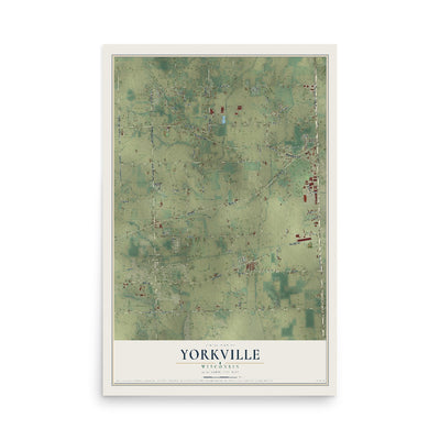Map of Yorkville, Wisconsin, 12 x 18 inch unframed archival matte print