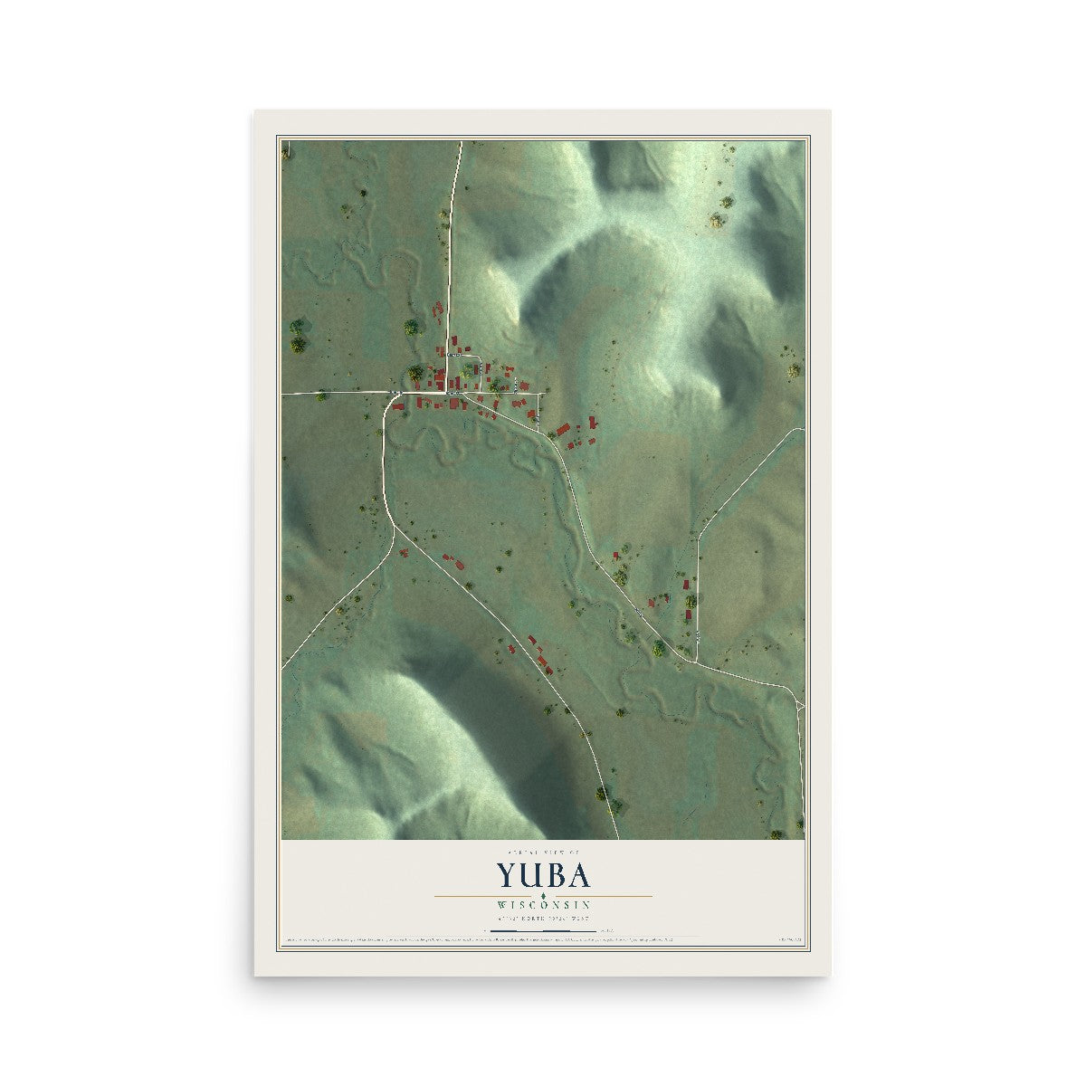 Map of Yuba, Wisconsin, 12 x 18 inch unframed archival matte print