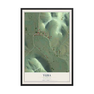 Map of Yuba, Wisconsin, 12 x 18 inch print in a black wood frame
