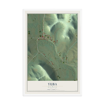 Map of Yuba, Wisconsin, 12 x 18 inch print in a white wood frame