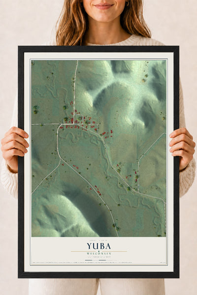 Map of Yuba, Wisconsin, 18 x 24 inch print in a black wood frame