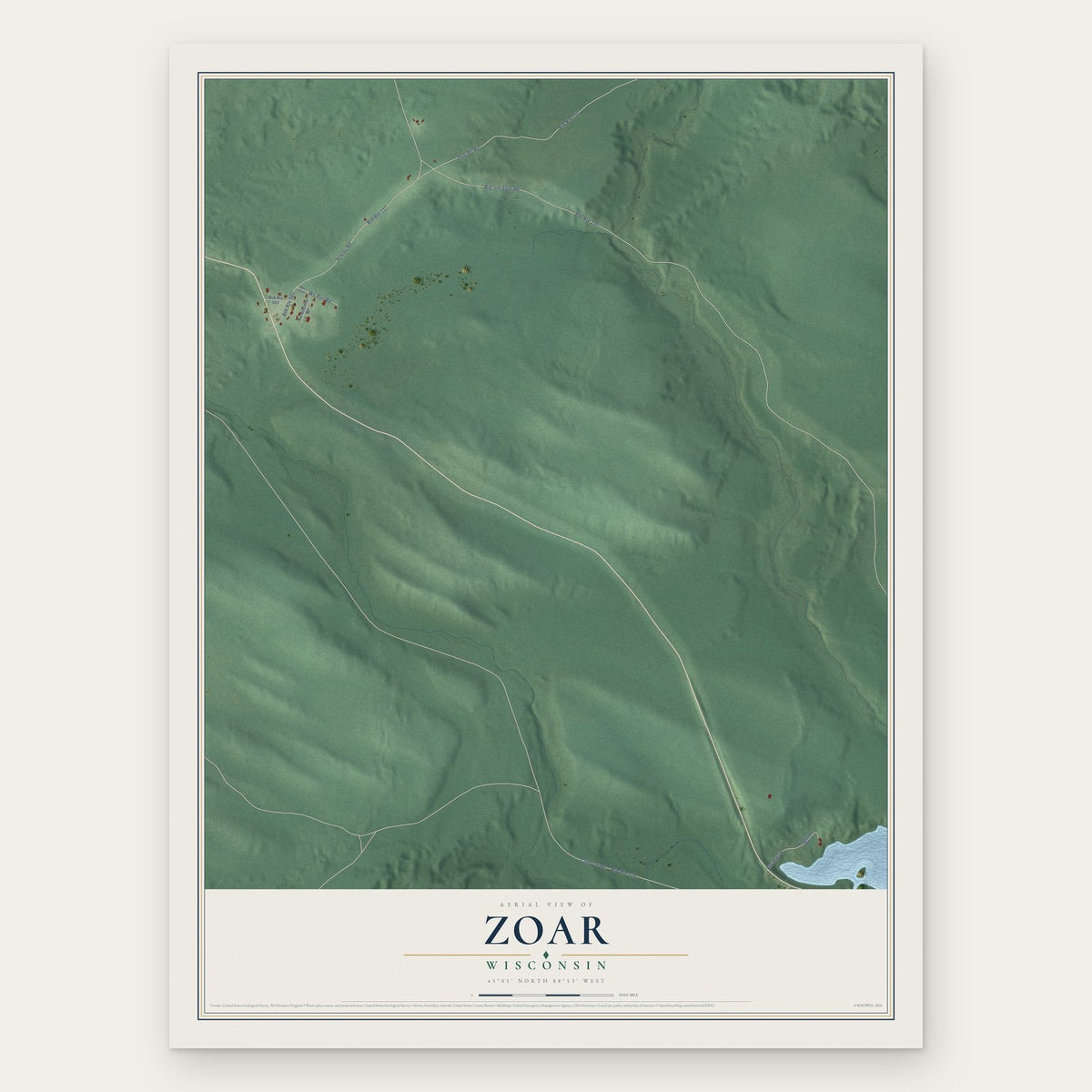 Zoar, Wisconsin map print, the full design
