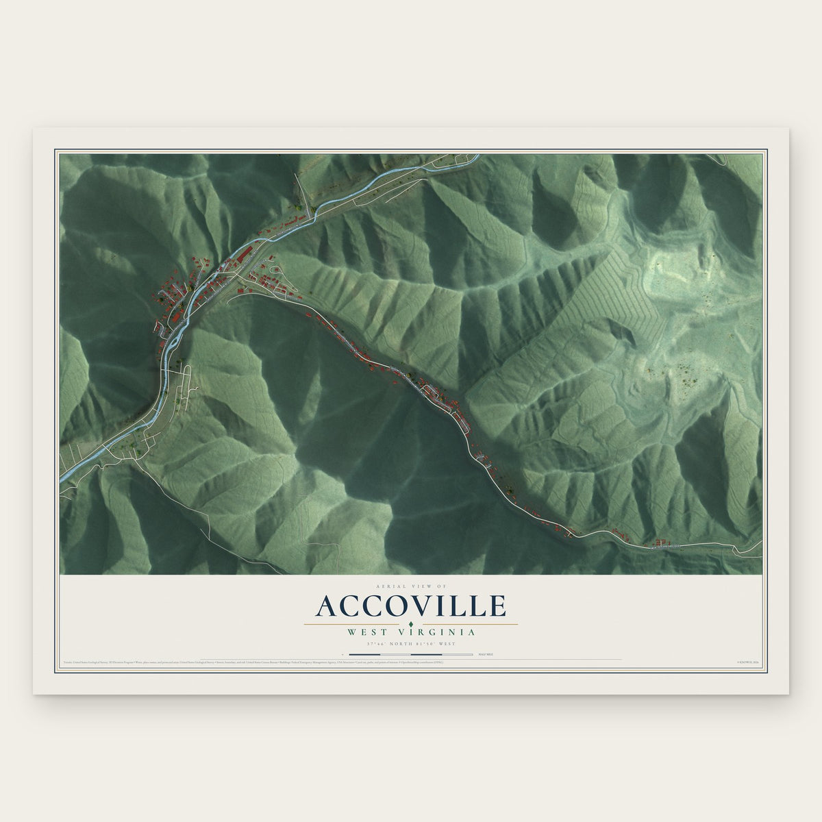 Accoville, West Virginia map print, the full design
