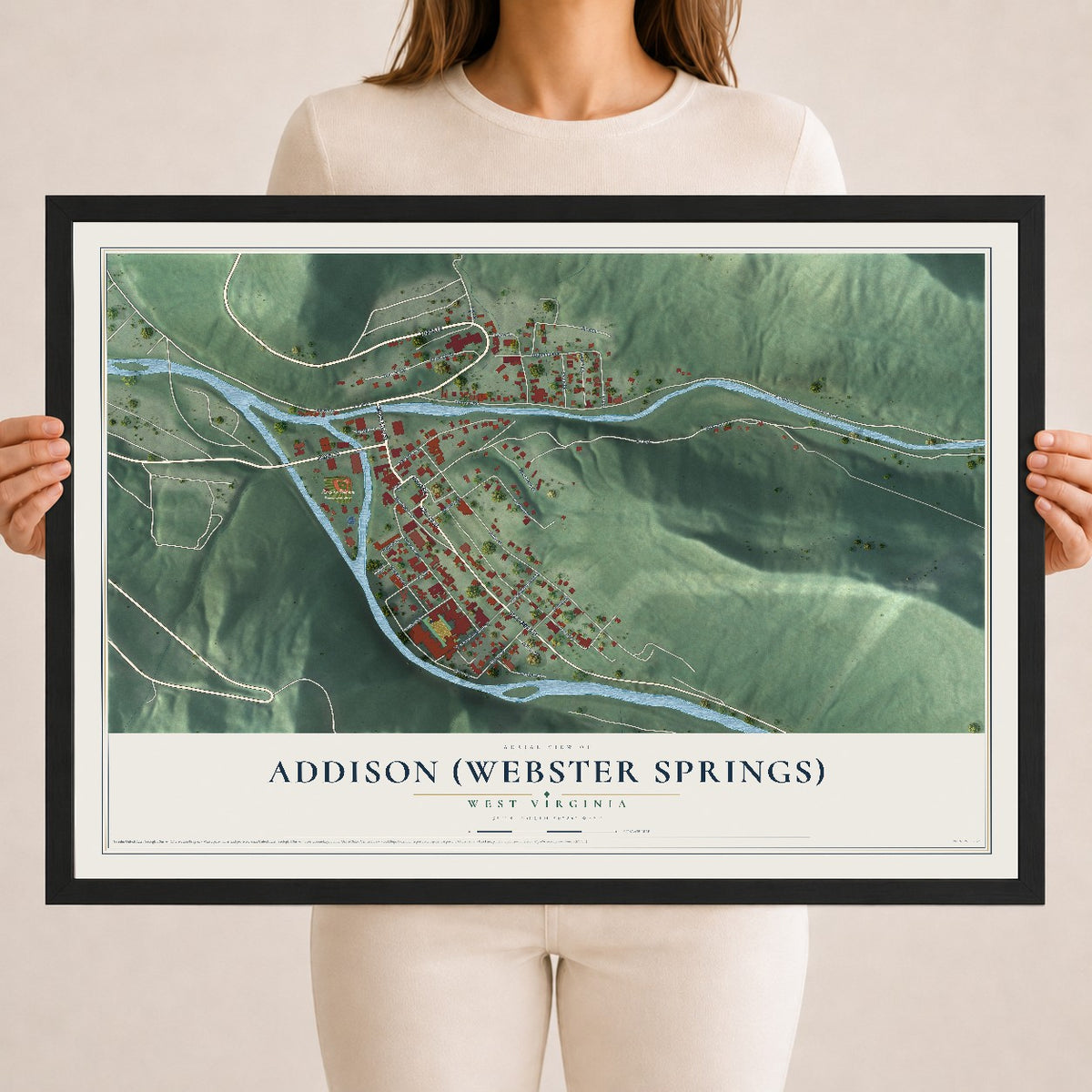 Map of Addison (Webster Springs), West Virginia, 18 x 24 inch print in a black wood frame