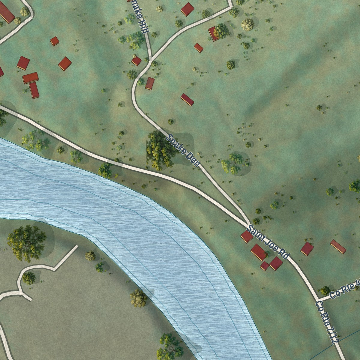 Second close-up of the map of Albright, West Virginia print showing more streets and buildings