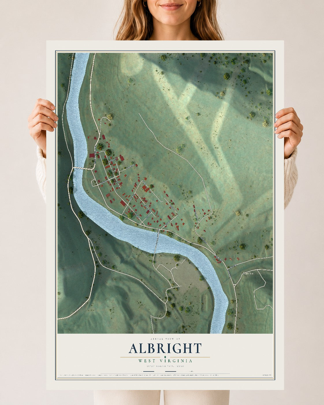 Map of Albright, West Virginia, 24 x 36 inch unframed archival matte print