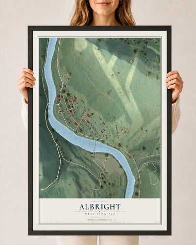 Map of Albright, West Virginia, 24 x 36 inch print in a black wood frame
