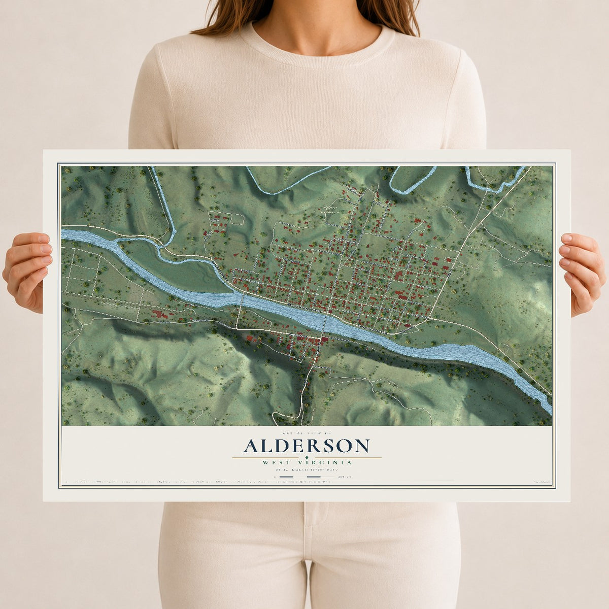 Map of Alderson, West Virginia, 12 x 18 inch unframed archival matte print