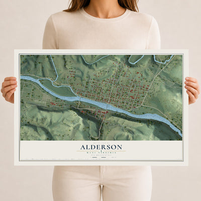Map of Alderson, West Virginia, 12 x 18 inch unframed archival matte print