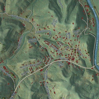 Close-up of the map of Alum Creek, West Virginia print showing street and building detail