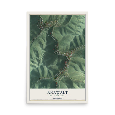 Map of Anawalt, West Virginia, 12 x 18 inch unframed archival matte print