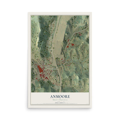 Map of Anmoore, West Virginia, 12 x 18 inch unframed archival matte print