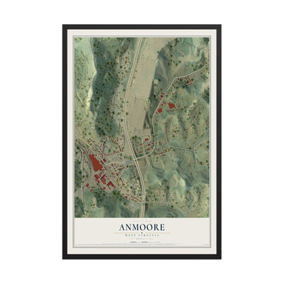 Map of Anmoore, West Virginia, 12 x 18 inch print in a black wood frame