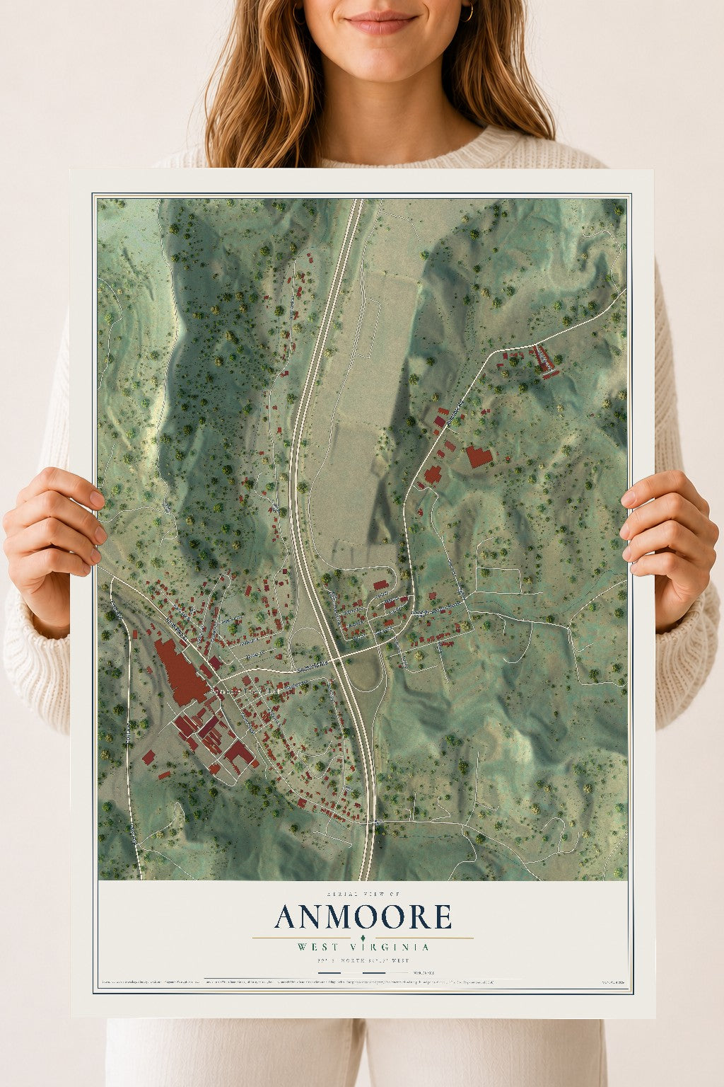 Map of Anmoore, West Virginia, 18 x 24 inch unframed archival matte print