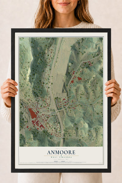 Map of Anmoore, West Virginia, 18 x 24 inch print in a black wood frame