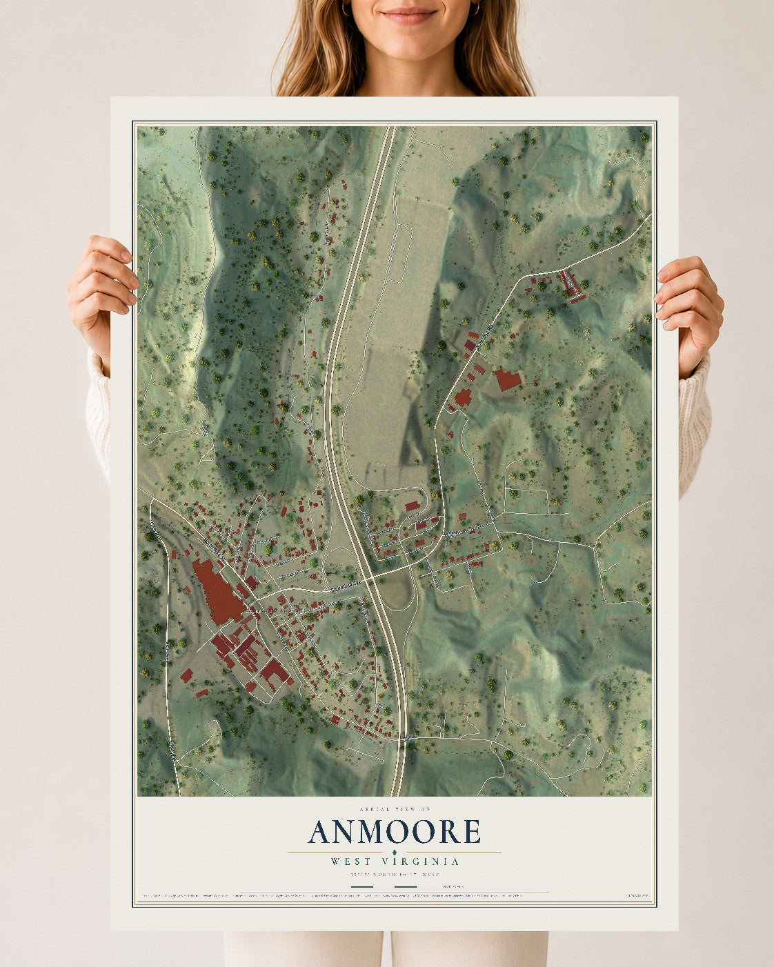 Map of Anmoore, West Virginia, 24 x 36 inch unframed archival matte print