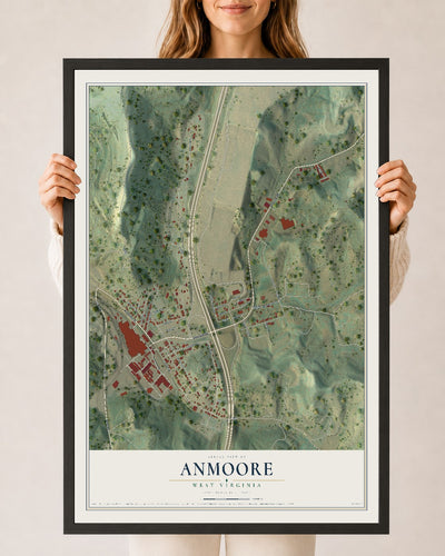Map of Anmoore, West Virginia, 24 x 36 inch print in a black wood frame