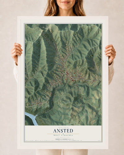 Map of Ansted, West Virginia, 24 x 36 inch print in a white wood frame