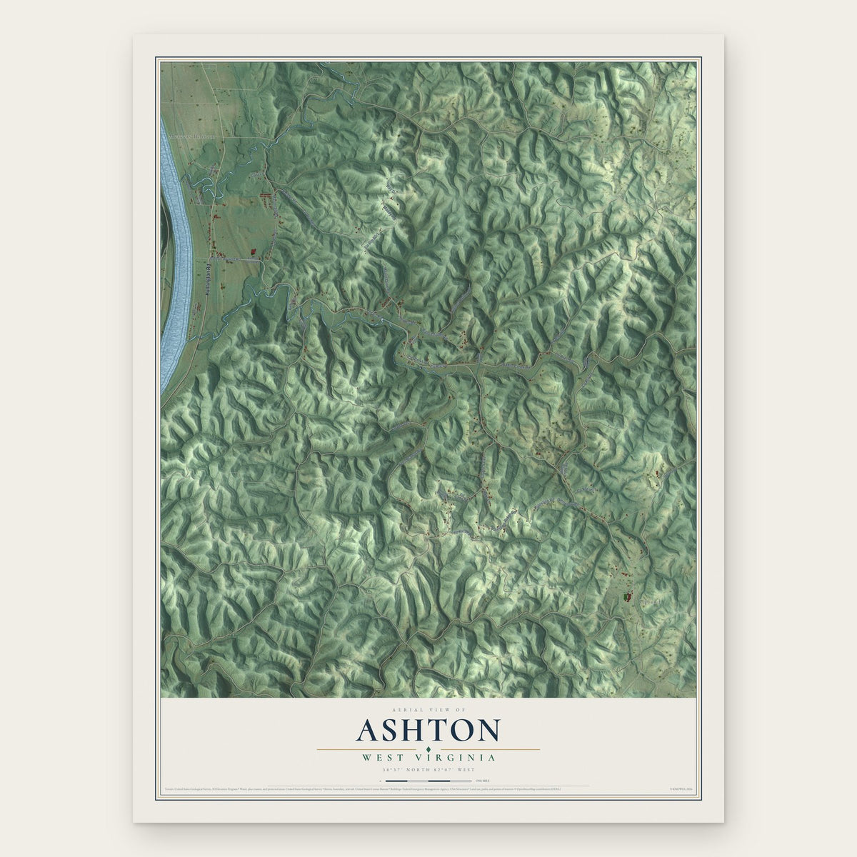 Ashton, West Virginia map print, the full design