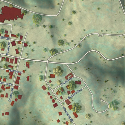 Second close-up of the map of Athens, West Virginia print showing more streets and buildings