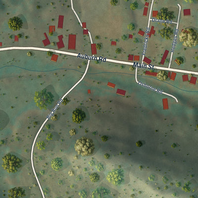 Close-up of the map of Auburn, West Virginia print showing street and building detail
