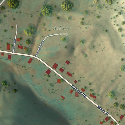 Second close-up of the map of Auburn, West Virginia print showing more streets and buildings