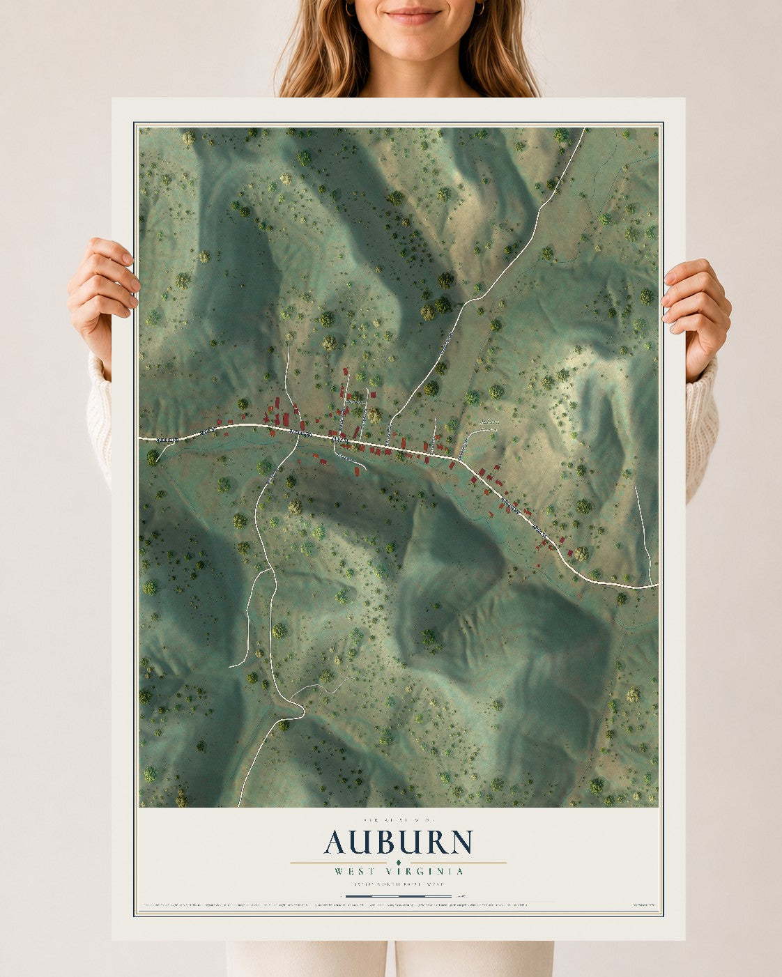 Map of Auburn, West Virginia, 24 x 36 inch unframed archival matte print