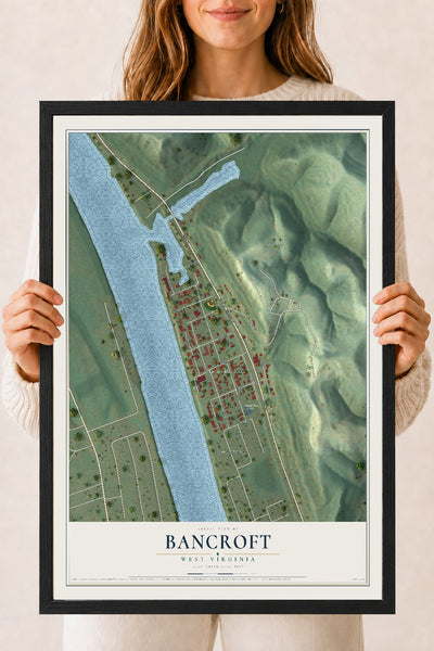 Map of Bancroft, West Virginia, 18 x 24 inch print in a black wood frame