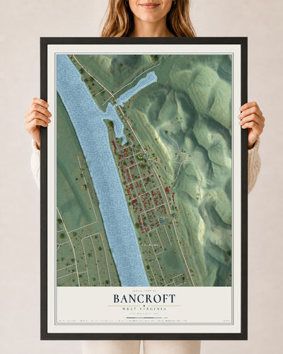 Map of Bancroft, West Virginia, 24 x 36 inch print in a black wood frame
