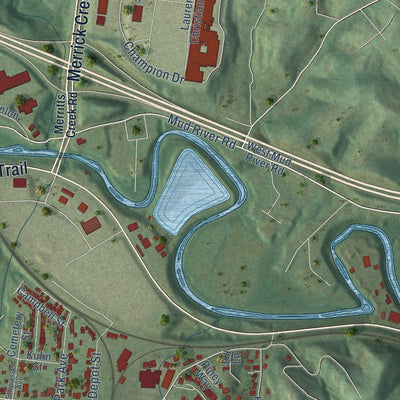 Close-up of the map of Barboursville, West Virginia print showing street and building detail