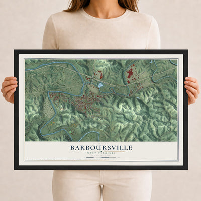 Map of Barboursville, West Virginia, 12 x 18 inch print in a black wood frame