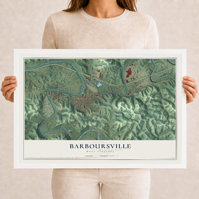 Map of Barboursville, West Virginia, 12 x 18 inch print in a white wood frame