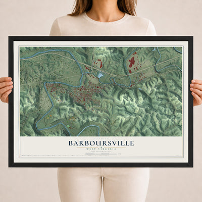 Map of Barboursville, West Virginia, 18 x 24 inch print in a black wood frame
