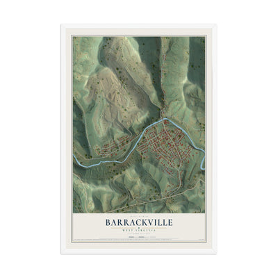 Map of Barrackville, West Virginia, 12 x 18 inch print in a white wood frame