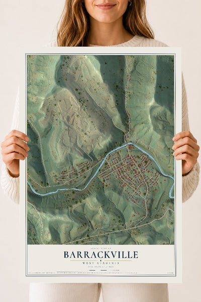 Map of Barrackville, West Virginia, 18 x 24 inch unframed archival matte print