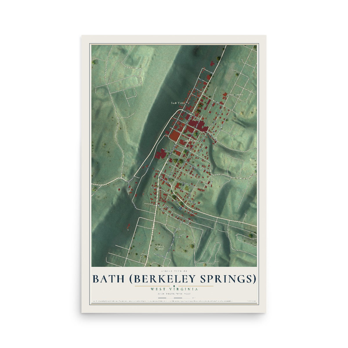 Map of Bath (Berkeley Springs), West Virginia, 12 x 18 inch unframed archival matte print