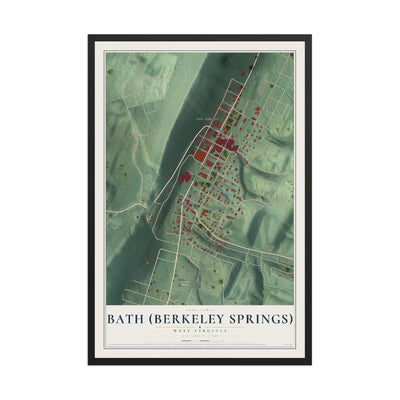 Map of Bath (Berkeley Springs), West Virginia, 12 x 18 inch print in a black wood frame