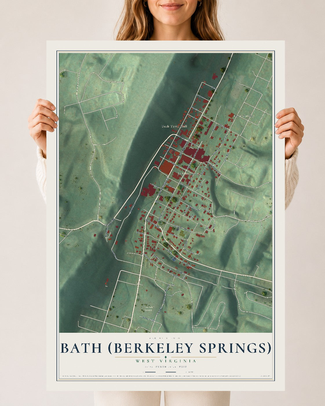 Map of Bath (Berkeley Springs), West Virginia, 24 x 36 inch unframed archival matte print