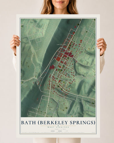 Map of Bath (Berkeley Springs), West Virginia, 24 x 36 inch unframed archival matte print