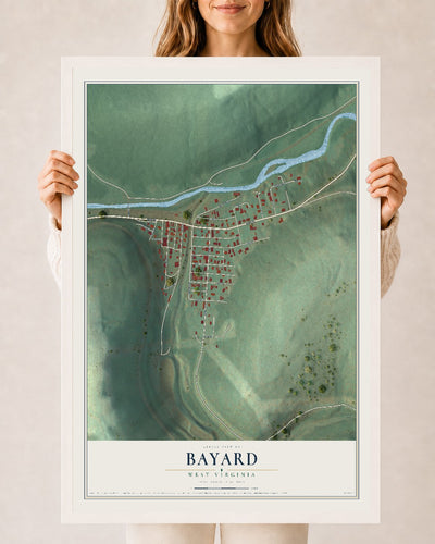 Map of Bayard, West Virginia, 24 x 36 inch print in a white wood frame