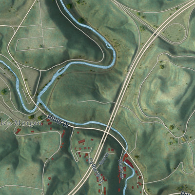 Close-up of the map of Beaver, West Virginia print showing street and building detail