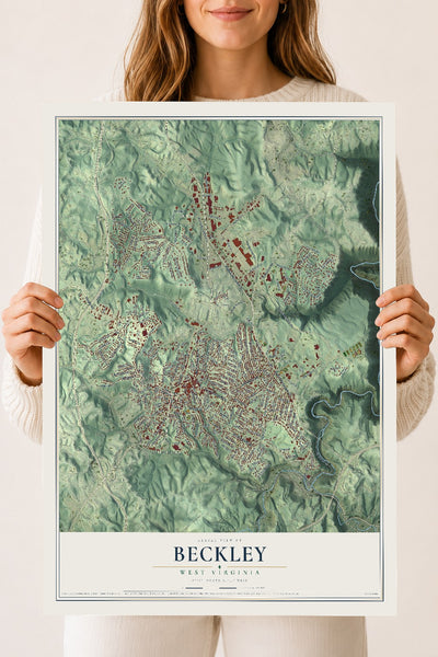 Map of Beckley, West Virginia, 18 x 24 inch unframed archival matte print