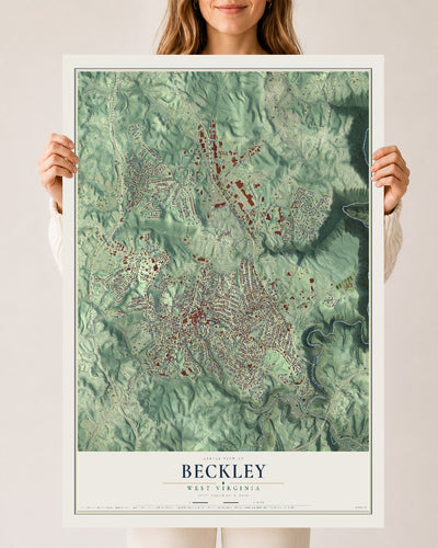 Map of Beckley, West Virginia, 24 x 36 inch unframed archival matte print