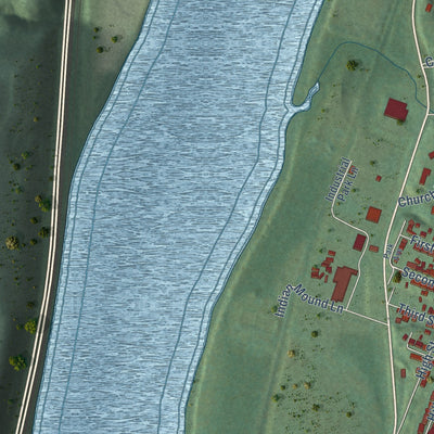 Close-up of the map of Beech Bottom, West Virginia print showing street and building detail